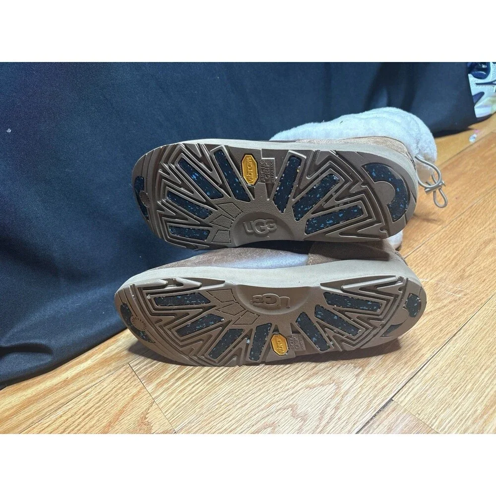 UGG 'Reykir' Brown Leather/Suede/Fur Waterproof Mid-Calf Winter Boots Vibram 9